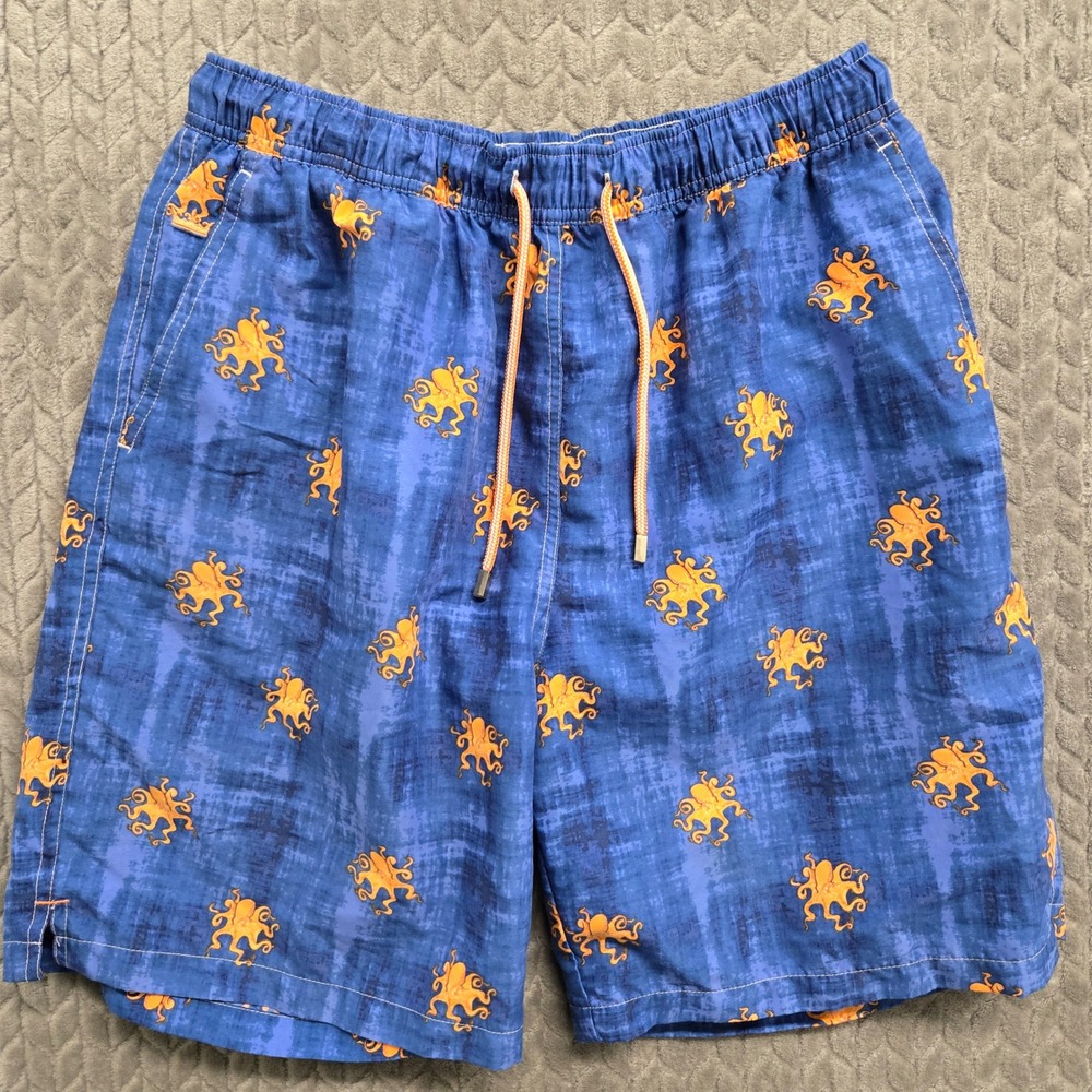 Peter Millar Swim Trunks Octopus Print Blue Men's Medium Drawstring‎ Shorts